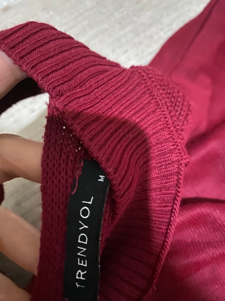 Bordo V Yaka Örme Kadın Kazak - Görsel 5