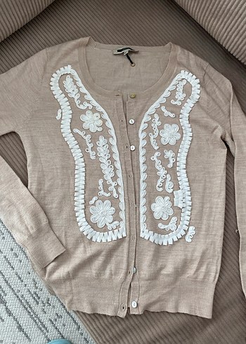 İPEKYOL Nakışlı Bej yün Kadın Hırka - Görsel 3