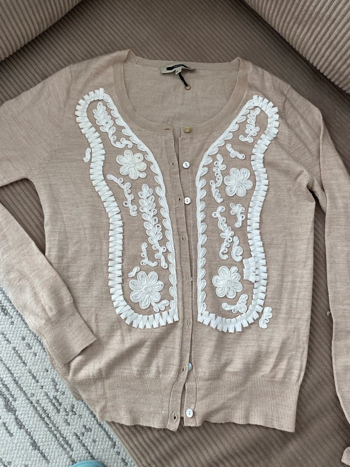 İPEKYOL Nakışlı Bej yün Kadın Hırka - Görsel 3