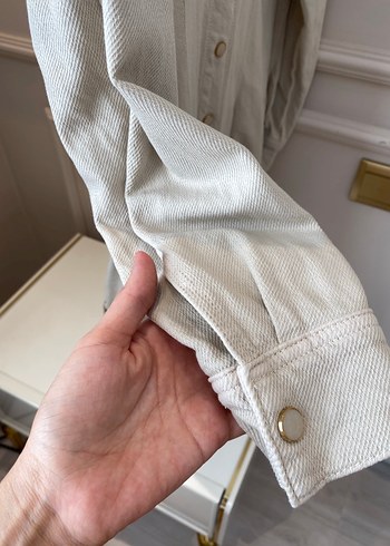 Bej Uzun Kollu Kot gömlek - Görsel 4