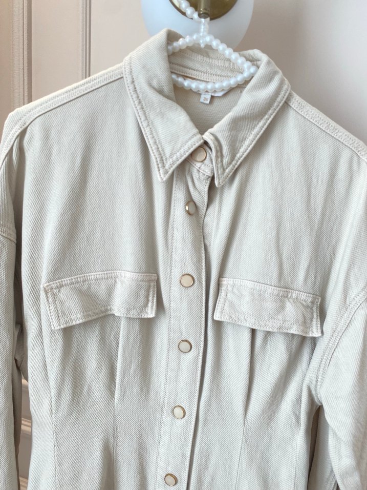 Bej Uzun Kollu Kot gömlek - Görsel 5