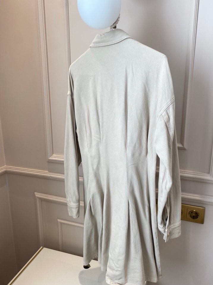 Bej Uzun Kollu Kot gömlek - Görsel 3