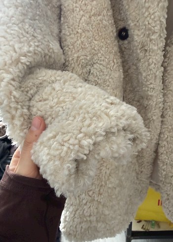 Krem Peluş Zara Midi Kaban - Görsel 6