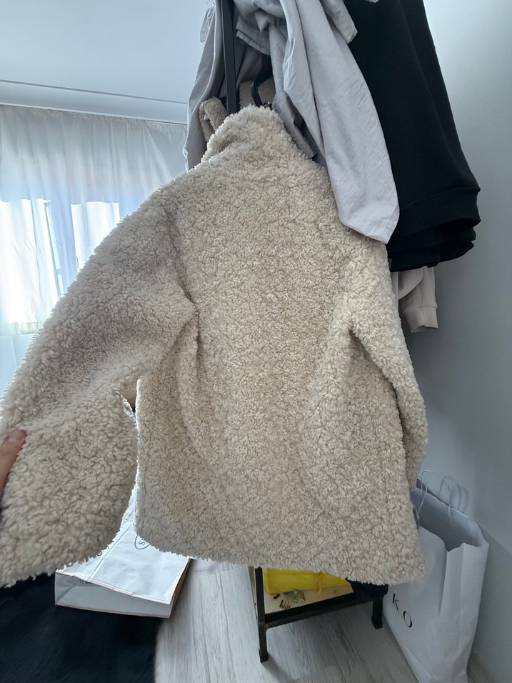 Krem Peluş Zara Midi Kaban - Görsel 4
