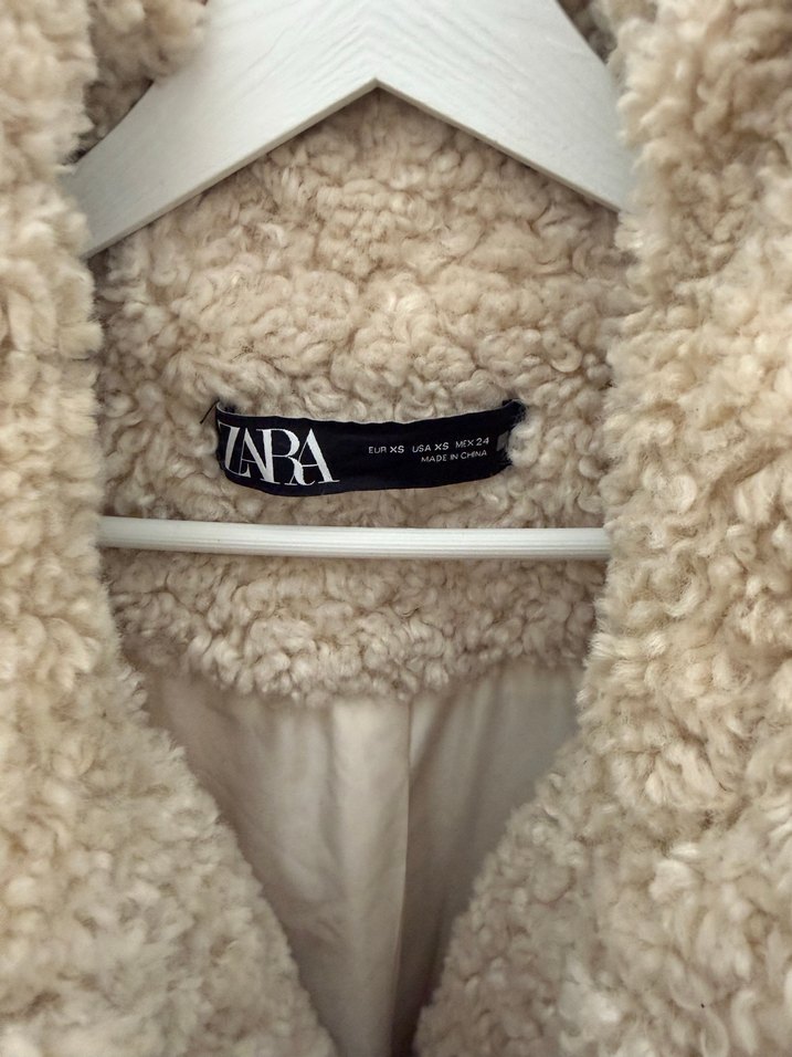 Krem Peluş Zara Midi Kaban - Görsel 3
