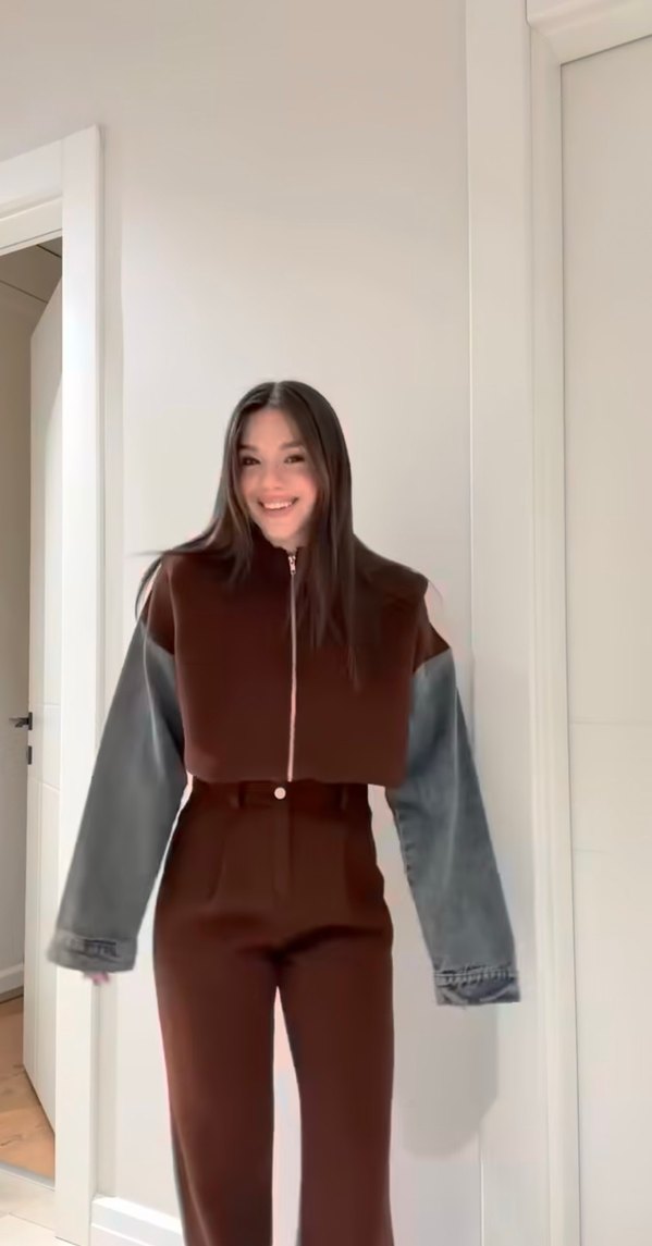 Kadın  Denim ikili takım - V Yaka, Uzun Kollu - Görsel 3