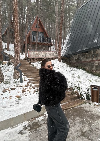 Siyah Kadın Peluş kürk - Görsel 2