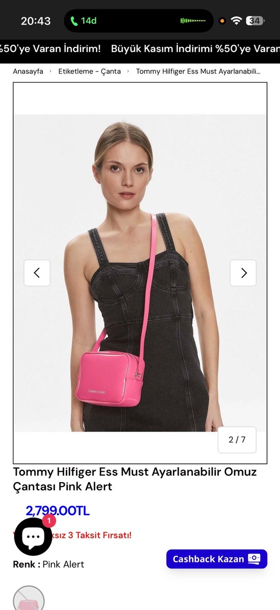 Tommy Hilfiger Ayarlanabilir Pembe Omuz Çantası - Görsel 2