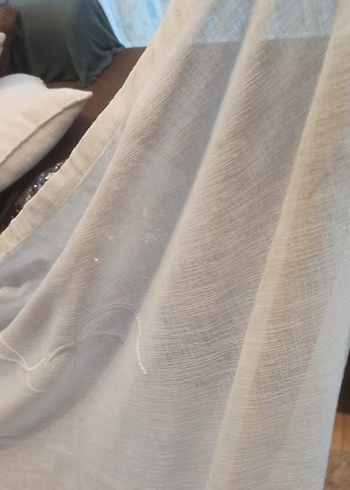 117*210 keten Nakışlı Beyaz Bohem Perde - Görsel 3