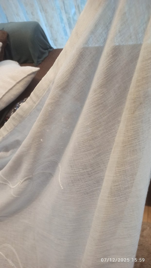 117*210 keten Nakışlı Beyaz Bohem Perde - Görsel 3