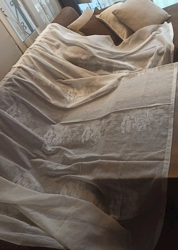 220*145 nakışlı beyaz keten tül perde - Görsel 3