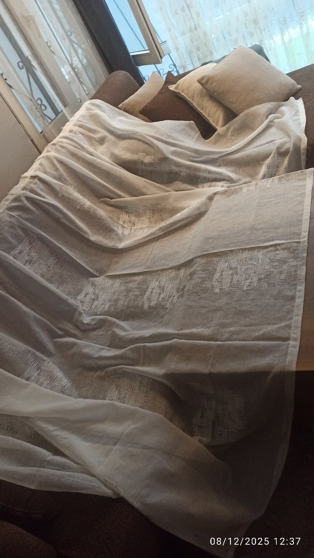 220*145 nakışlı beyaz keten tül perde - Görsel 3