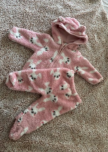 Pembe Kapüşonlu Kürklü Bebek Kış Tulumu