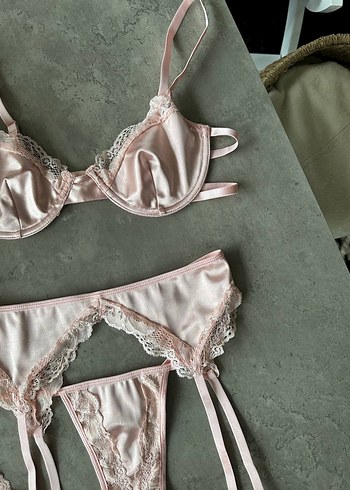 Pastel Pembe Vintage Dantelli Sütyen Takımı