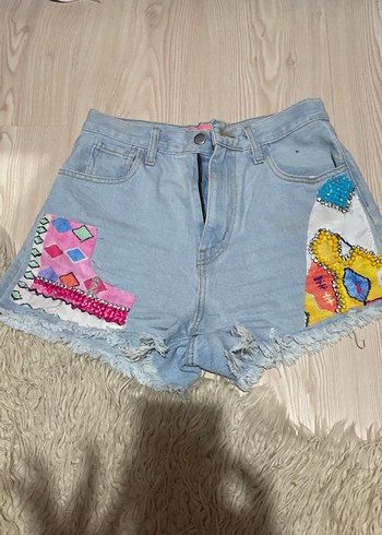 Bohem Çok Renkli Mini Denim Şort