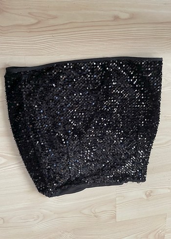 Bershka Parlak Siyah Mini Etek