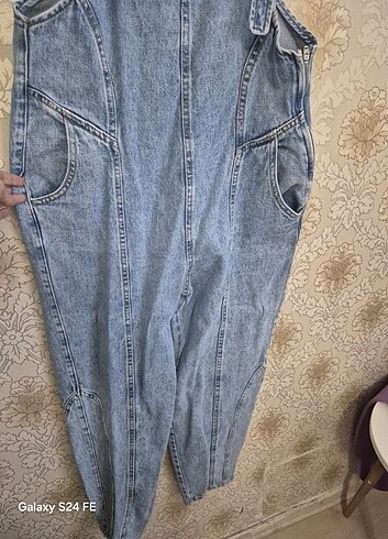 l Beden mavi Renk Denim tulum bahçıvan 