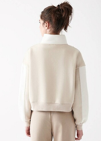 m Beden Mavi oversize fermuarlı sweatshirt 