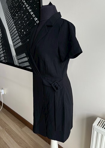 Siyah Kemerli Midi Ofis Elbisesi - Görsel 3