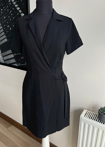 Siyah Kemerli Midi Ofis Elbisesi - Görsel 4