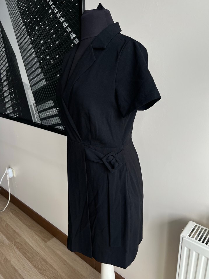 Siyah Kemerli Midi Ofis Elbisesi - Görsel 3