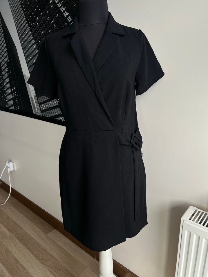 Siyah Kemerli Midi Ofis Elbisesi - Görsel 2