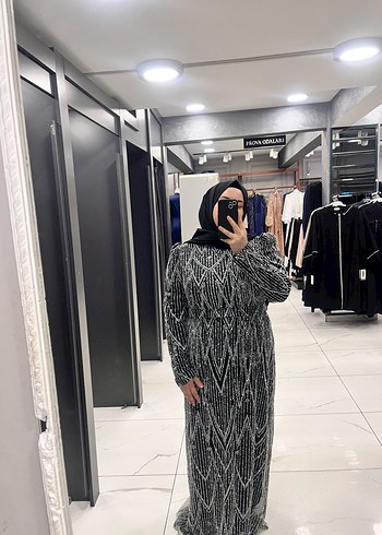 Abiye Gri Yılan Desenli Uzun abiye Elbise