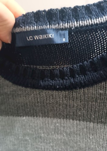 Gri Çizgili Erkek Örgü Yün Kazak - Görsel 2