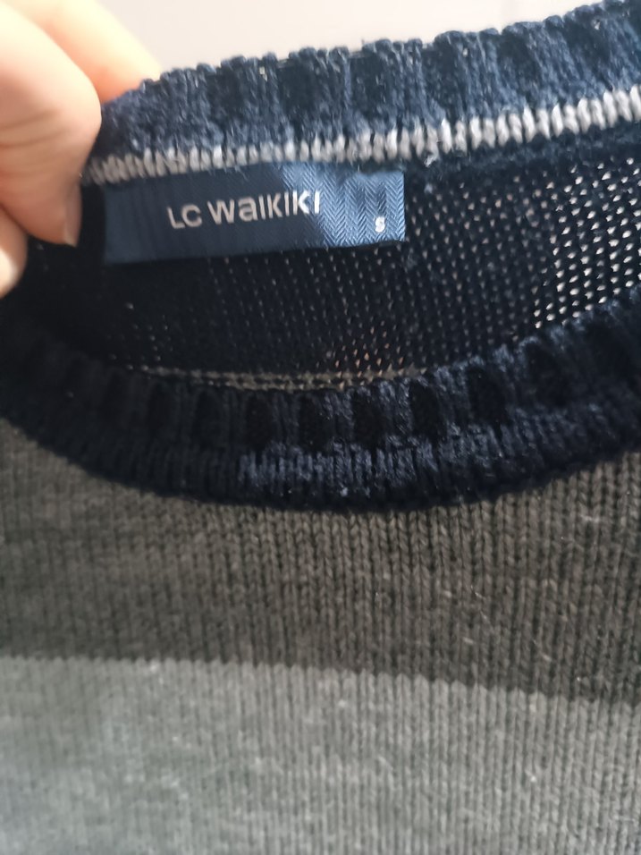 Gri Çizgili Erkek Örgü Yün Kazak - Görsel 2