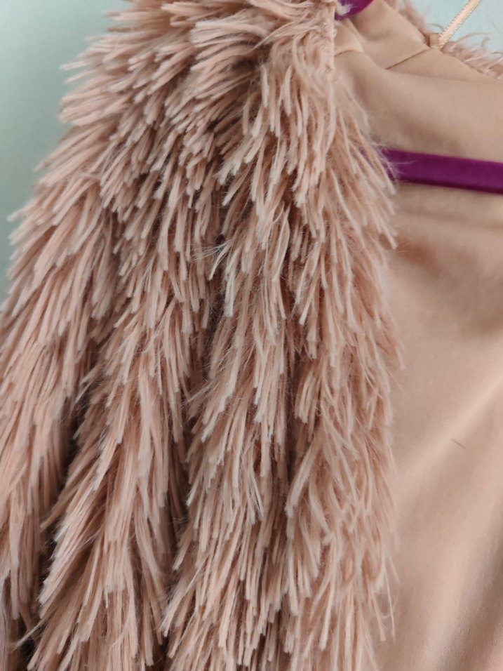 Pembe Kadın Midi Boy Suni Kürk Ceket - Görsel 2