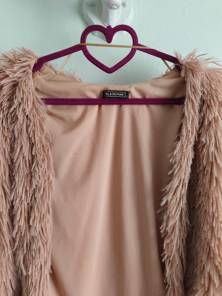 Pembe Kadın Midi Boy Suni Kürk Ceket - Görsel 5