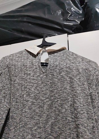 Gri Uzun Kollu Örgü Kadın Kazak - Görsel 5