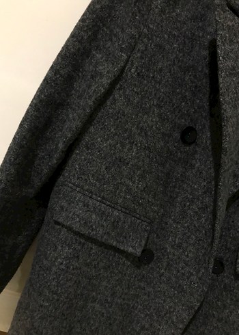 Gri Düğmeli Midi Kadın Kaşe Kaban Ceket - Görsel 3