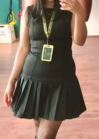 Siyah Piliseli Mini Elbise - Görsel 2