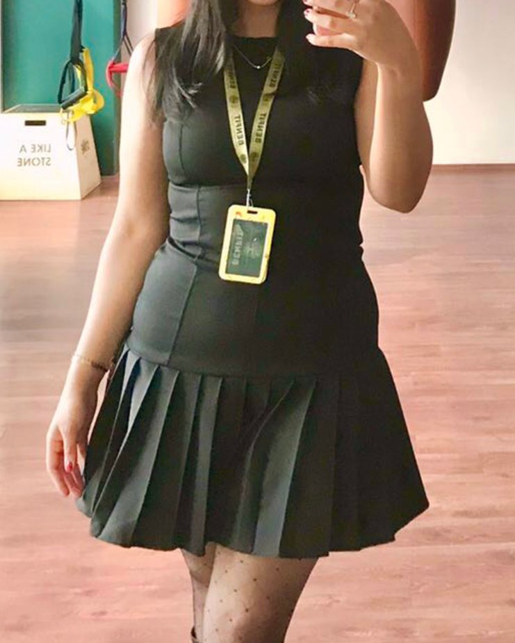 Siyah Piliseli Mini Elbise - Görsel 2