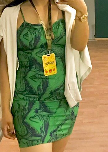 Turkuaz Mini V Yaka İnce Askılı Elbise - Görsel 2