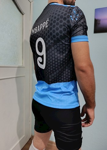 Mavi Kısa Kollu Mbappé Baskılı Erkek Forma takım