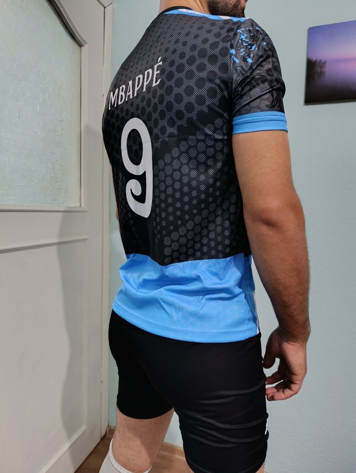 Mavi Kısa Kollu Mbappé Baskılı Erkek Forma takım - Görsel 2