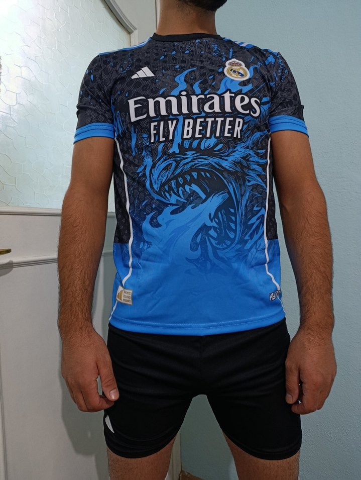 Mavi Kısa Kollu Mbappé Baskılı Erkek Forma takım - Görsel 3