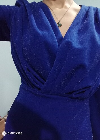Mavi sukuba kumaş midi elbise  - Görsel 3