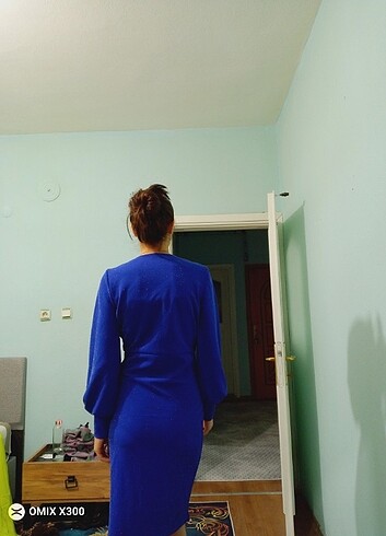 Mavi sukuba kumaş midi elbise  - Görsel 4