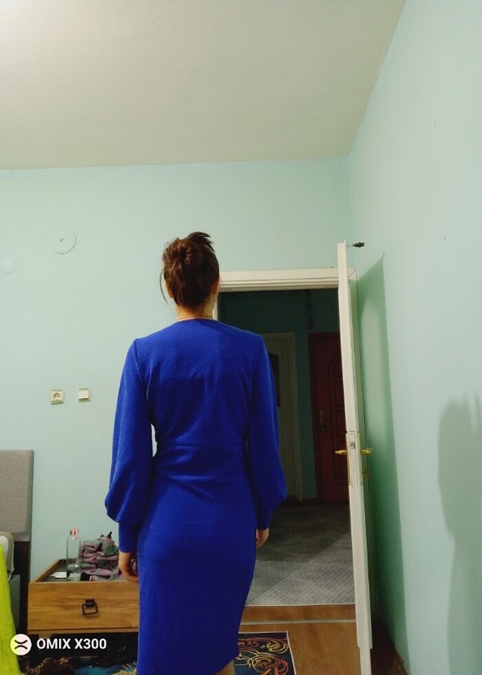 Mavi sukuba kumaş midi elbise  - Görsel 4