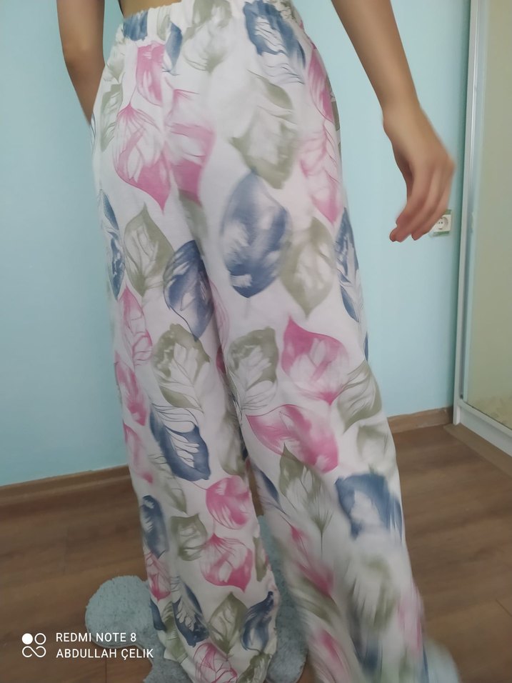 Pembe Pastel Renkli Salaş Kadın Kumaş Pantolon - Görsel 4