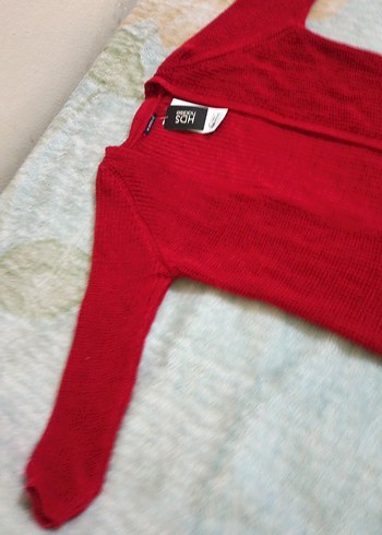 Kırmızı Örgü Kadın Hırka - Görsel 2