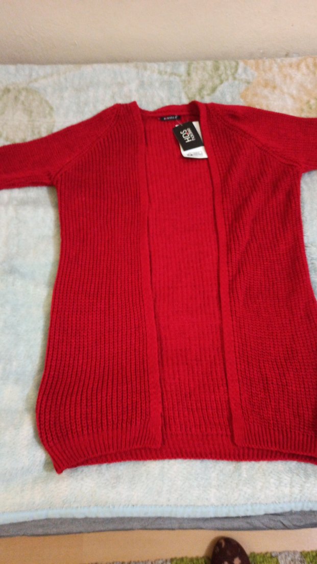 Kırmızı Örgü Kadın Hırka - Görsel 3