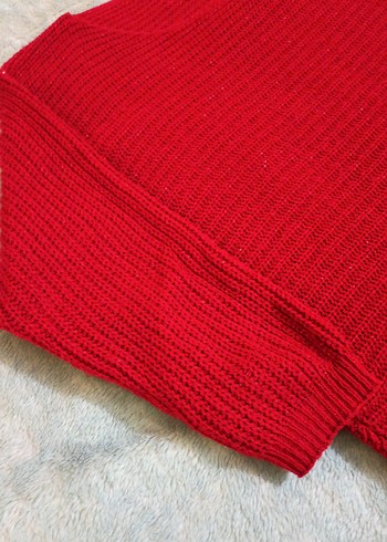 Kadın Kırmızı Triko Uzun Kollu Kazak - Görsel 2