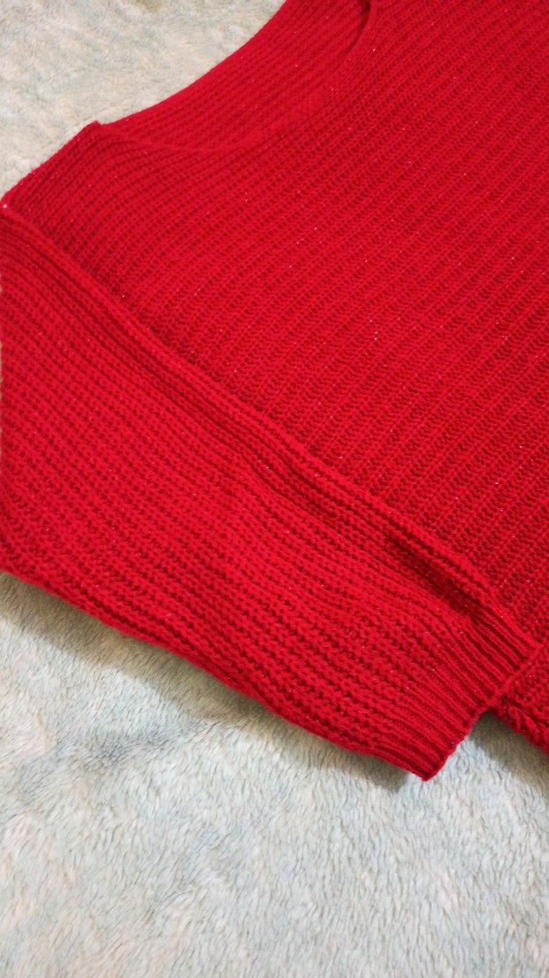 Kadın Kırmızı Triko Uzun Kollu Kazak - Görsel 2