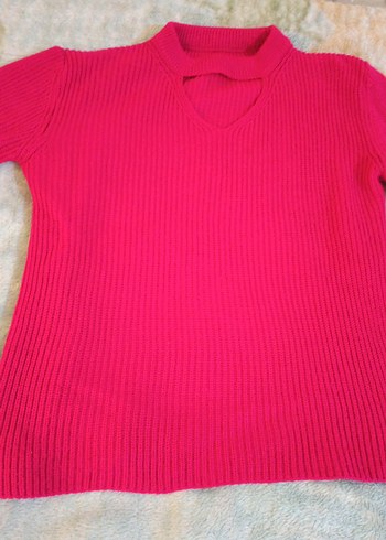 Pembe Örgü Boğazlı Kadın Kazak - Görsel 2