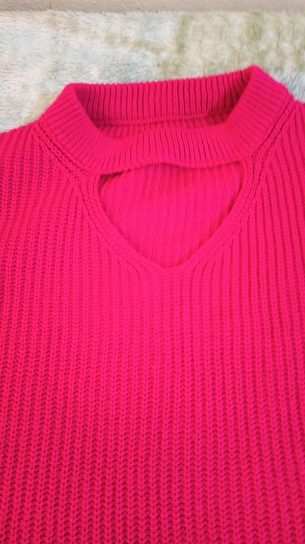 Pembe Örgü Boğazlı Kadın Kazak - Görsel 4