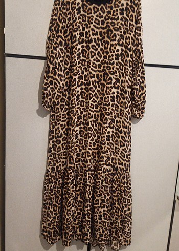 Leopar Desenli Uzun Elbise